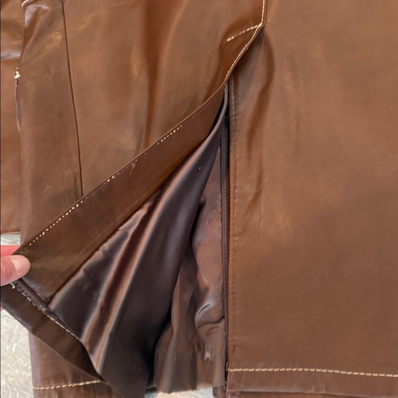 Vintage brown leather jacket coat statement lapel and stitching size 42 1970s - Picture 13 of 17